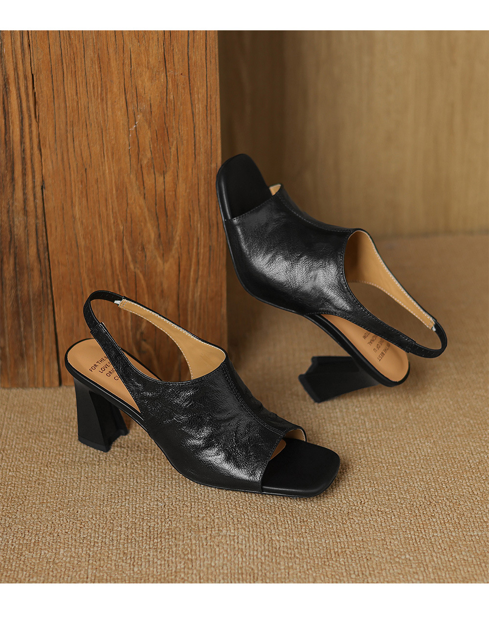 Sandal cao gót nữ hở mũi quai ngang gót vuông 7 cm mũi vuông phong cách Hàn — Đen và cao 7 cm chi tiết 24