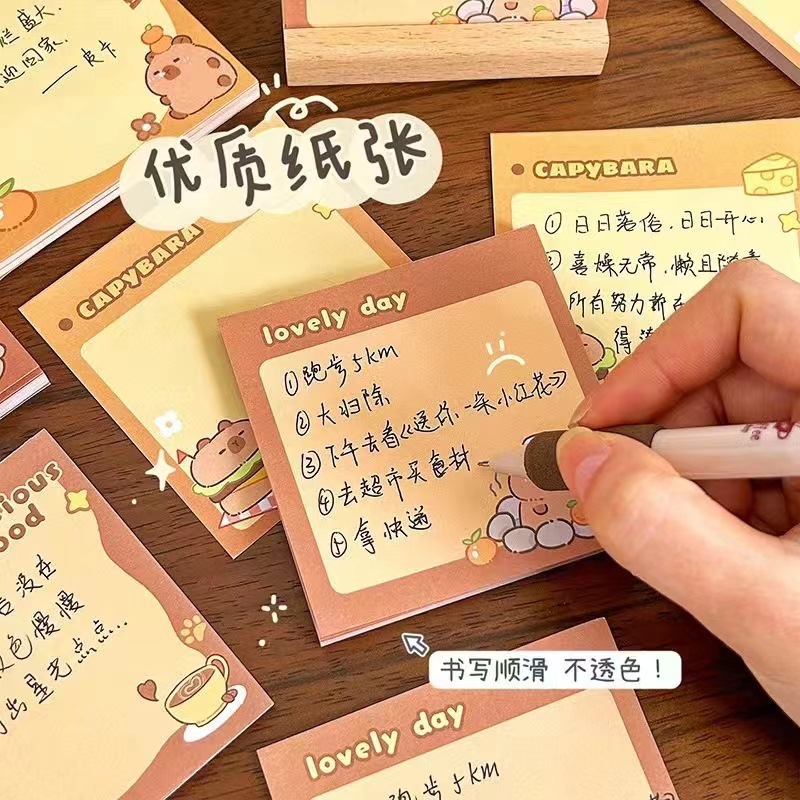 El cuaderno de notas de Kapibala se puede rasgar y no pegajoso, notas adhesivas para estudiantes, notas de dibujos animados, papel de notas lindo y de alto valor