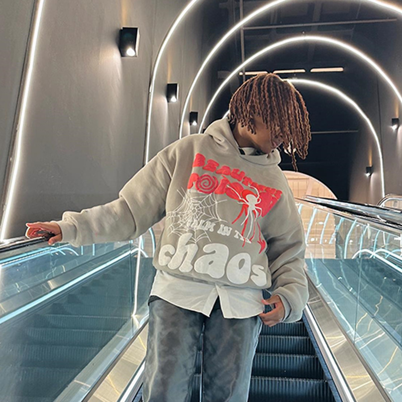 Hooded Neckline Loose Fit Type Hoodies & Sweatshirts Long Sleeve Streetwear Letter Spider Spider Web