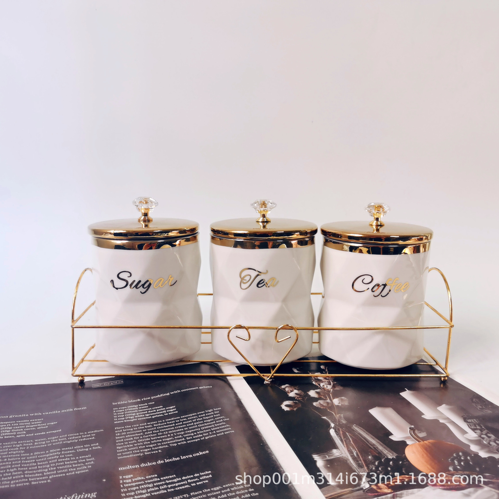 Tanque de sellado de cerámica galvanizado creativo, tanque de almacenamiento de rejilla de perforación, condimento de cocina, lata de azúcar, lata de café, lata de té