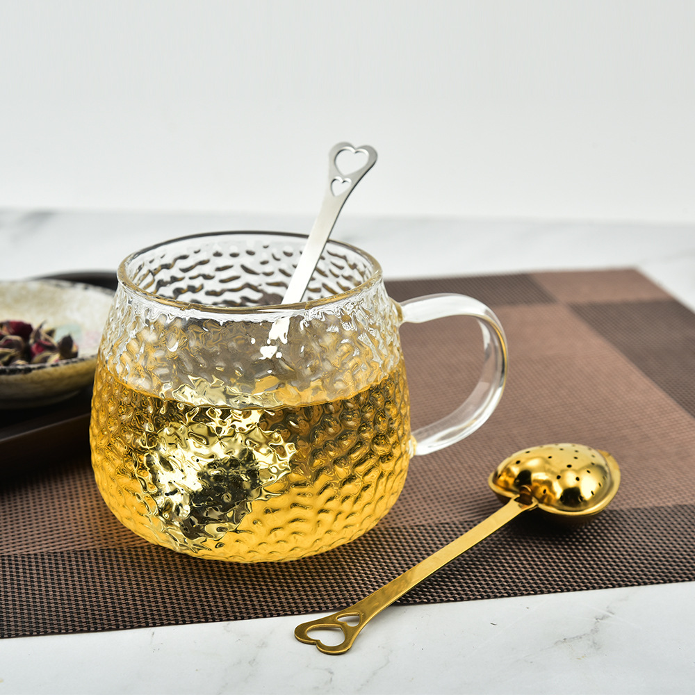 Creative Heart-Shaped Tea Ball, 304 Stainless Steel with Heart Handle, Wedding Gift Decorative Tea Strainer, Gold-Plated Tea Filter