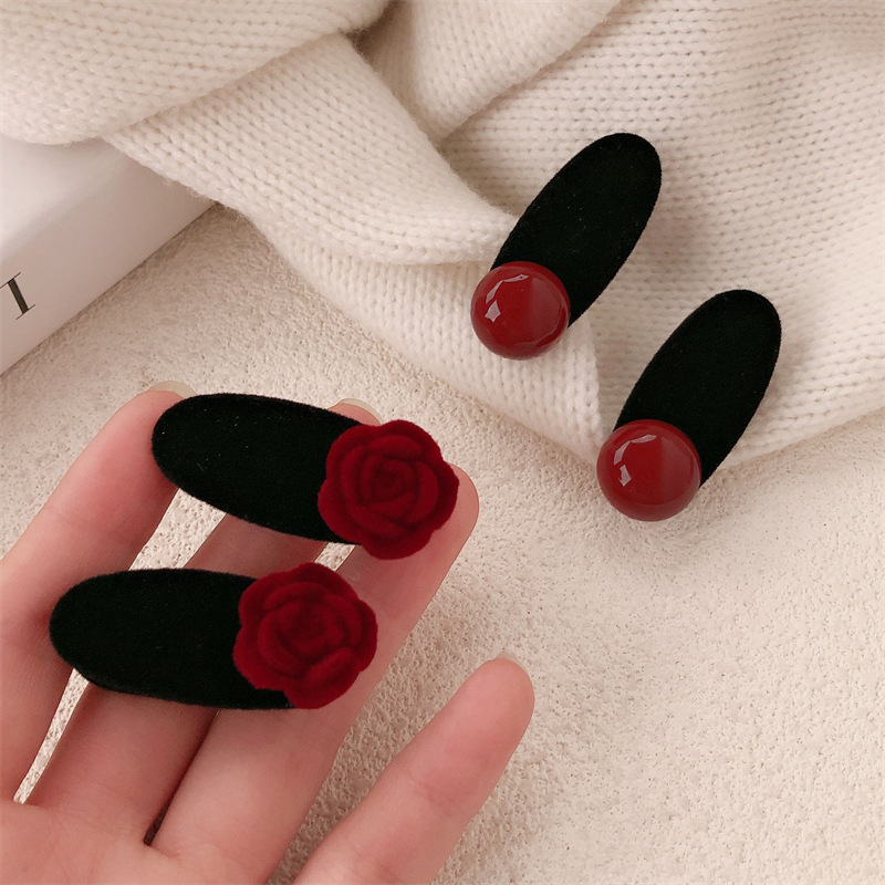 Clip de boca de pato perla roja de alta calidad Clip lateral de terciopelo rosa flequillo clip para el cabello roto tocado horquilla accesorios para el cabello