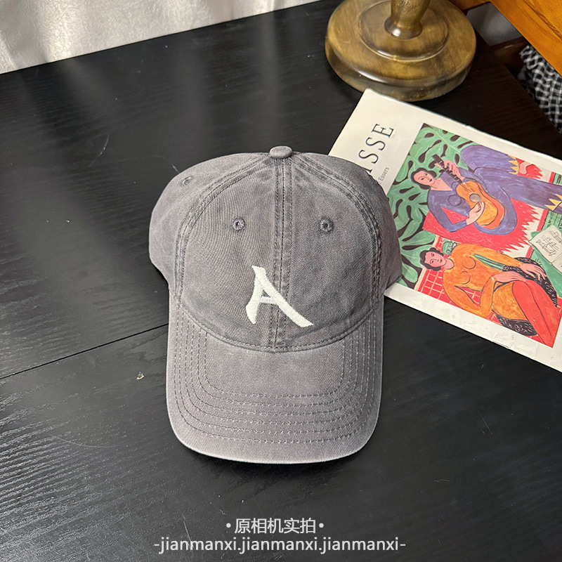 新款字母A刺绣水洗棉休闲韩版韩国棒球帽子男女显脸小遮阳鸭舌帽|undefined