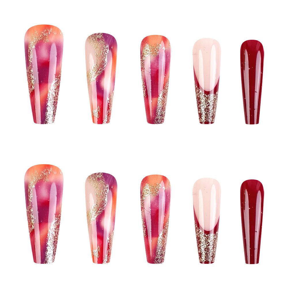 Retro vino tinte color rojo oro brillante trapezoidal 24 piezas de comercio exterior manicure blanco parche de uñas francés lote mixto image 5