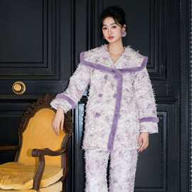 SOLE MUSE小香风紫色碎花三层夹棉冬季家居服可外穿保暖SM2611
