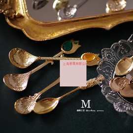 复古华贵巴洛克风格拍摄道具咖啡勺甜品勺精致迷你咖啡杯小勺子