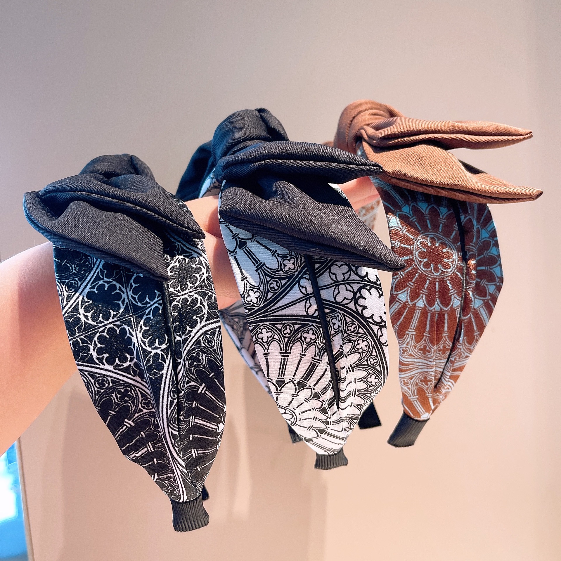 韓版復古chic～代購東大門網紅款民族風輪盤中國風拼色蝴蝶結髮箍