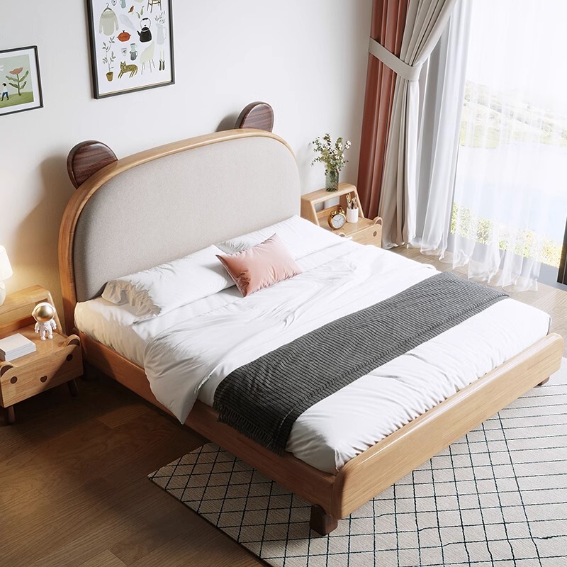 Solid wood children's bed modern minimalist Beech 1.2 m single bed boys and girls Princess 1.5 m small apartment Nordic Solid wood children's bed modern minimalist Beech 1.2 m single bed boys and girls Princess 1.5 m small apartment Nordic