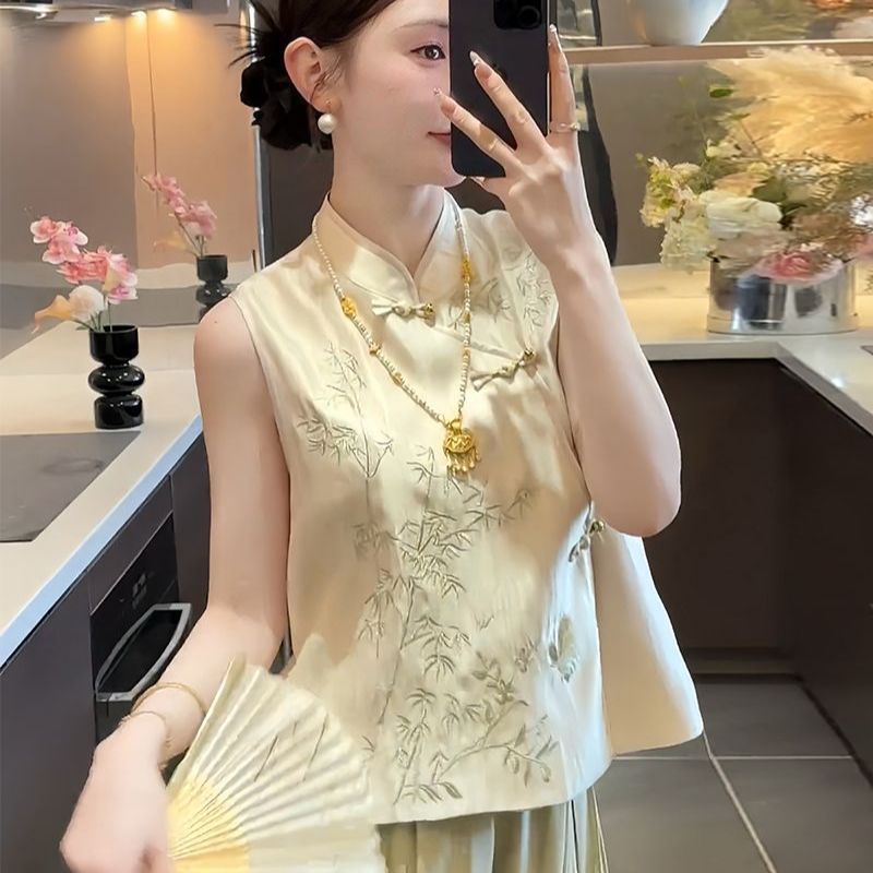 中式国风套装2025夏季气质立领新中式国风女装轻奢盘扣套装两件套|undefined