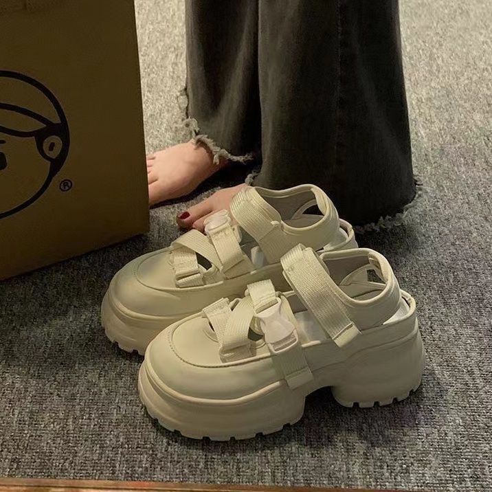 Baotou sandalias de mujer verano no fugas dedo de los pies pan de cabeza gruesa zapatos de pizarra huecos sandalias deportivas