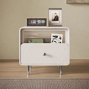 Solid Wood Bedside Table for Bedroom Home New Small Simple Modern Light Luxury Narrow Small Storage Cabinet Leather