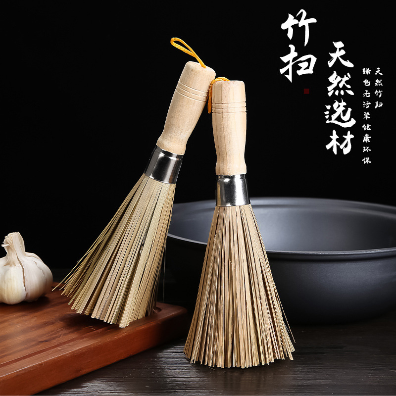 En stock bambú natural madera lavado olla cepillo mango largo bambú cepillo plato cepillo olla hogar cocina limpieza gadget