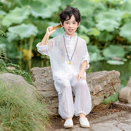 男童新中式国风棉麻套装夏季新款白色系儿童小男孩唐装汉服古风潮