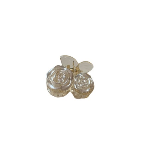 White Camellia Clip French Elegant Transparent Rose Flower Hair Clip Super Fairy Sweet Shark Clip