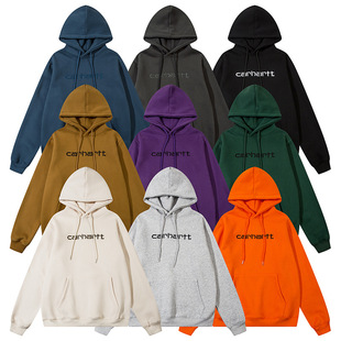 Original Standard Cross-border Foreign Trade Kaha Carh Classic Letter Embroidered Men's and Women's Loose fleece-lined Hoodie Sweater