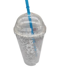厂家优惠16oz吸管杯 双层塑料杯 冰杯，卡纸杯 350ml吸管杯保温杯