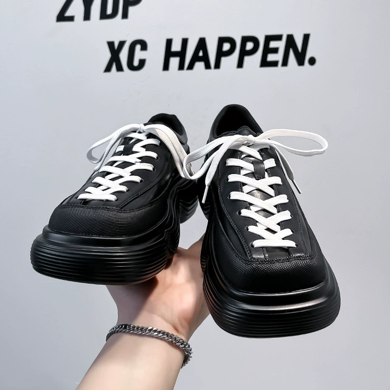 Обувь для кексов Мужская сплошной цвет модная волнистая нижняя хлебная обувь корейская версия ретро большая голова нишевые туфли на толстой подошве 60712-A