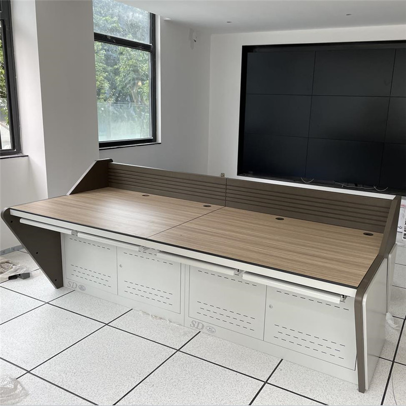 双联指挥中心调度台拐角操作台中控室电脑控制台钢木结构发货智能