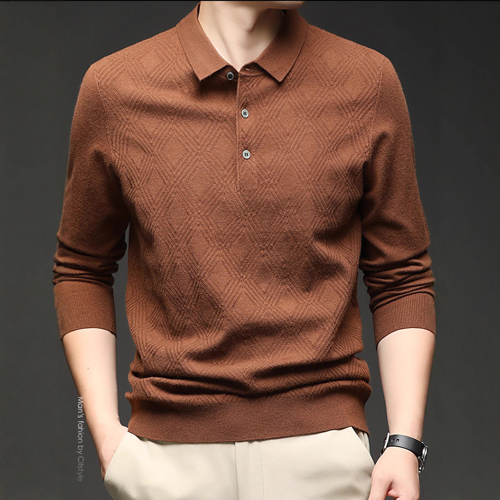 Suéter de comercio exterior primavera y otoño nuevos productos de camisa de punto de hombre de manga larga polo de solapa casual nueva camisa de punto de hombre