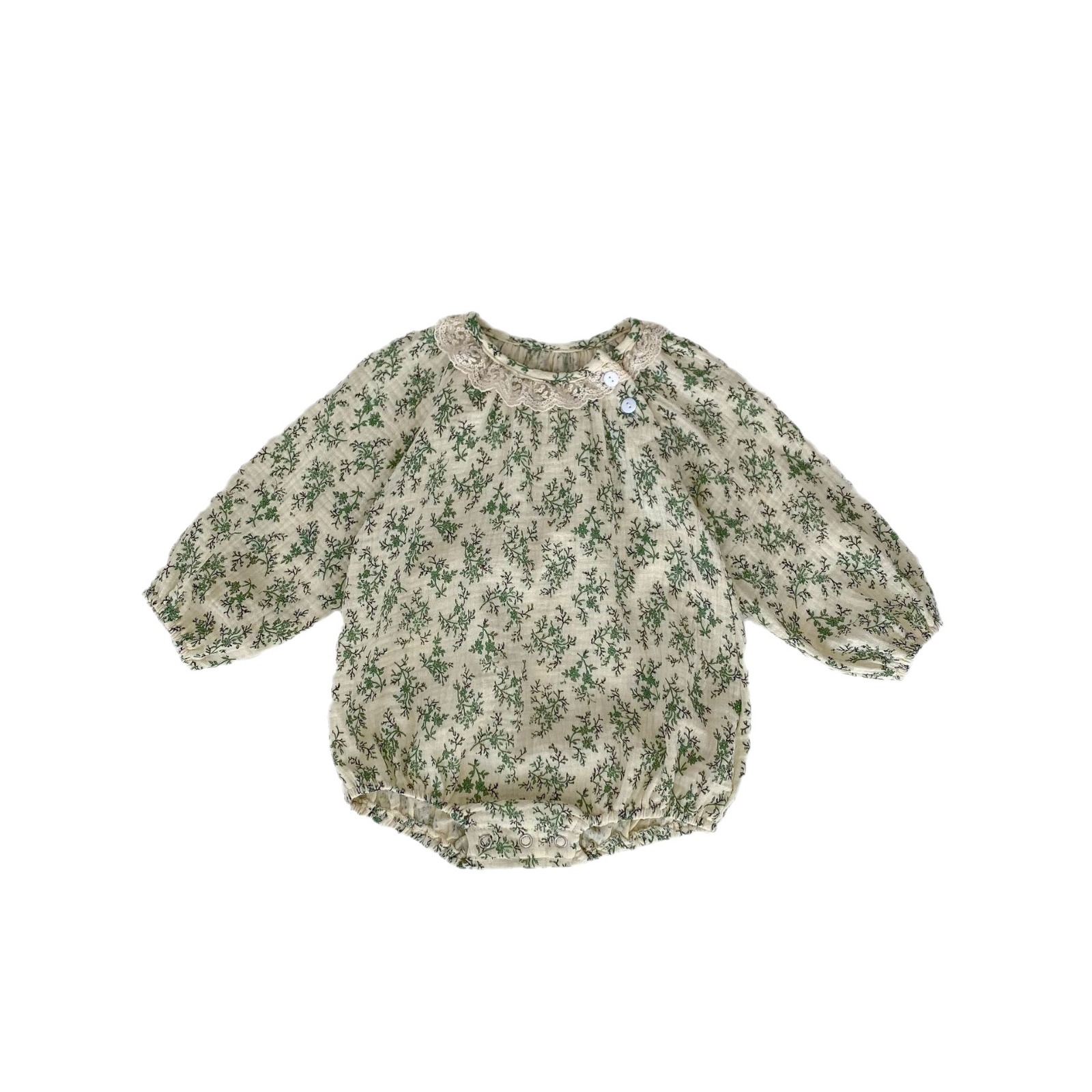 2024 frühling 0-3 Jahre Alten Weiblichen Baby Kleine Spitze Kragen Gedruckt Langarm Ha Kleidung Tasche Butt overall crawler Kleidung_voghion.com