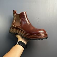 秋冬季新款马丁靴男复古软皮短靴真皮潮流时尚厚底切尔西靴英伦风