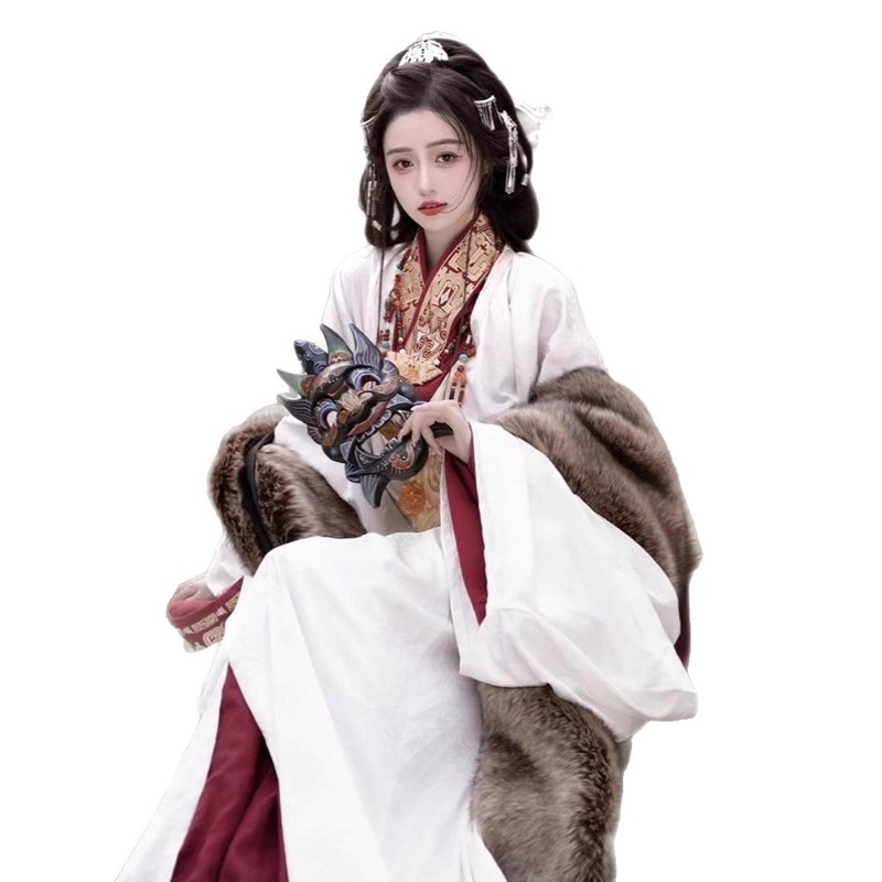 新款汉服女战国袍魏晋制南北朝交领复原直裾拖尾襦裙宫廷古装秋冬|undefined