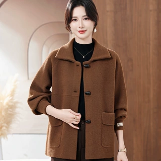 中老年人羊毛针织开衫妈妈装毛衣女装厚款奶奶上衣秋冬羊毛衫外套