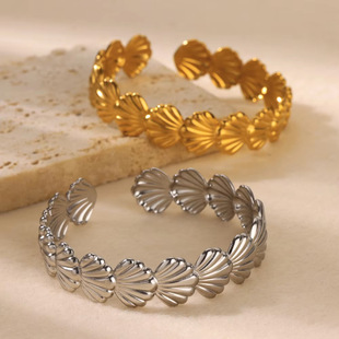 Cross-border retro marine style conch shell stainless steel bracelet ring niche C-shaped stacked hand decoration wholesale