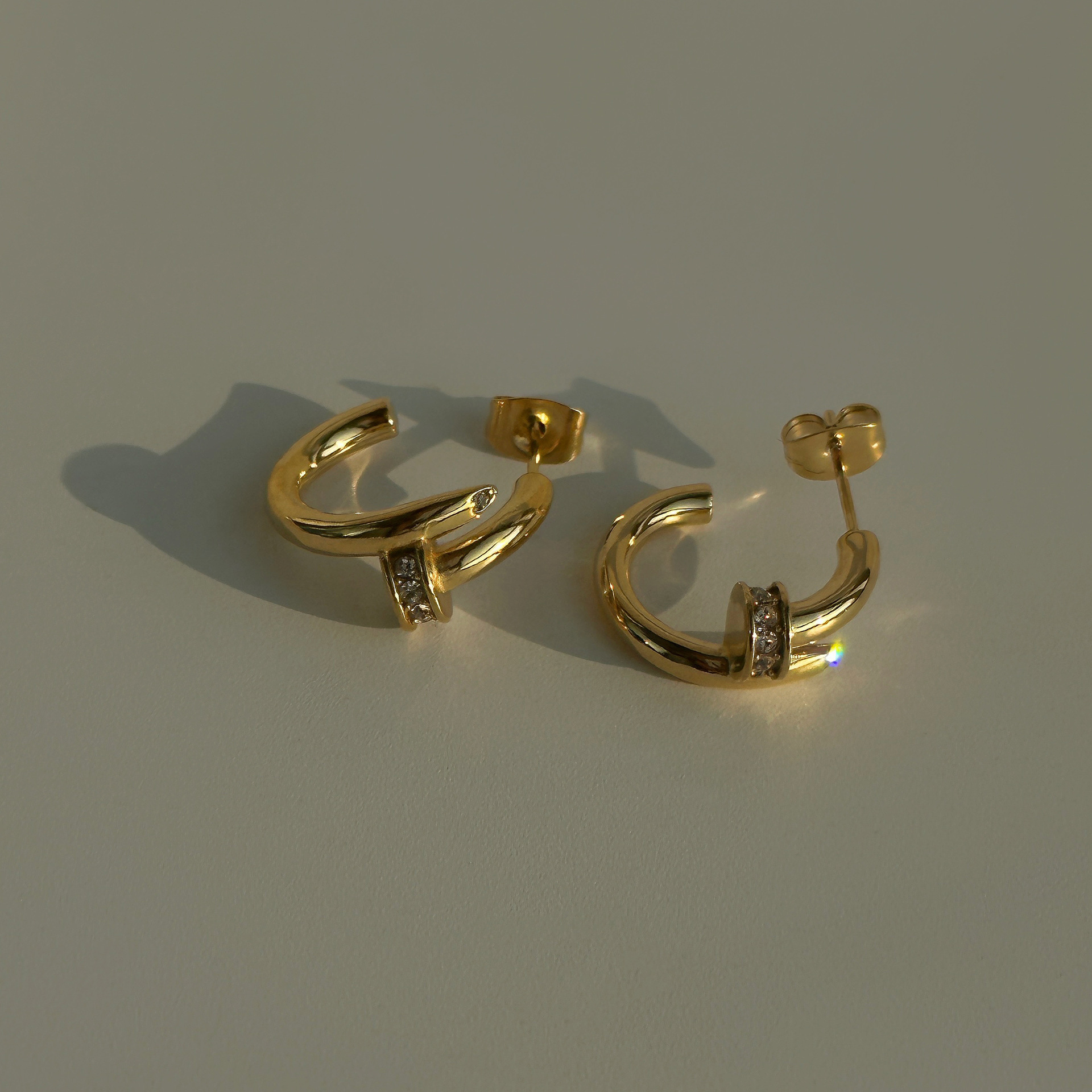 304 Stainless Steel Ear Needle Material Zircon Inlay Material 1 Pair Simple Style C Shape Plating Inlay Titanium Steel Zircon Ear Studs