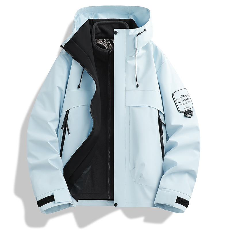 Popular Three-In-One Jacket for Men and Women, Outdoor Windproof and Water-Repellent Detachable Three-In-One Hooded Mountaineering Jacket