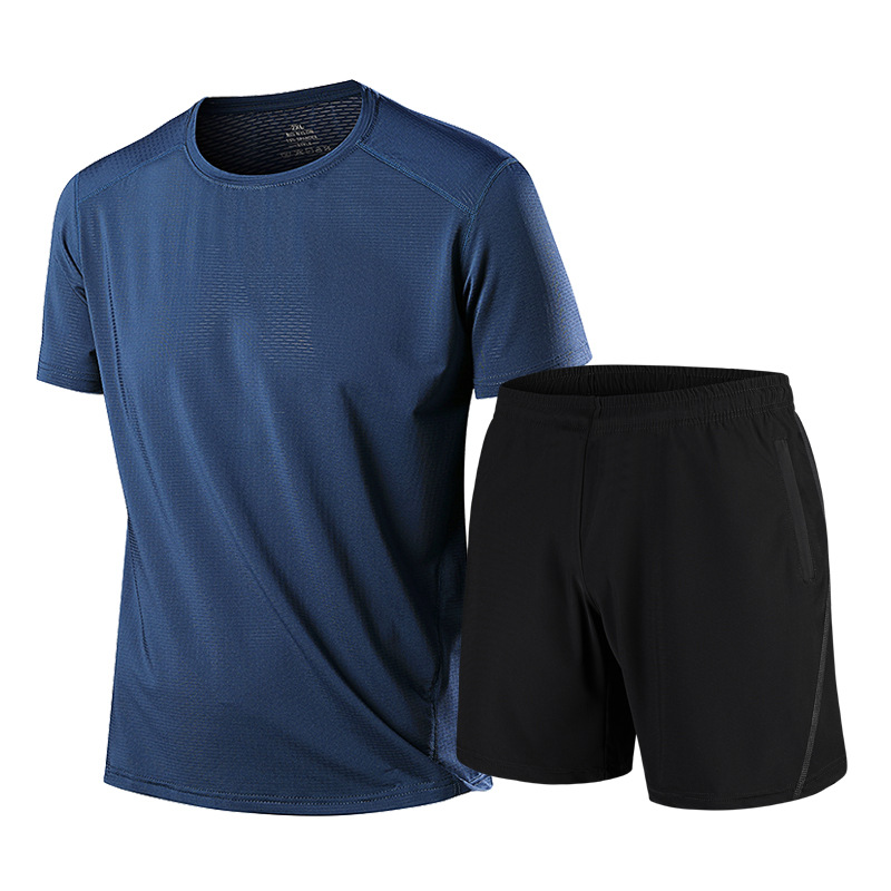 Traje deportivo de seda de hielo de verano de talla extra grande para hombre camiseta fina de manga corta pantalones cortos Casual transpirable hermoso traje de dos piezas transfronterizo