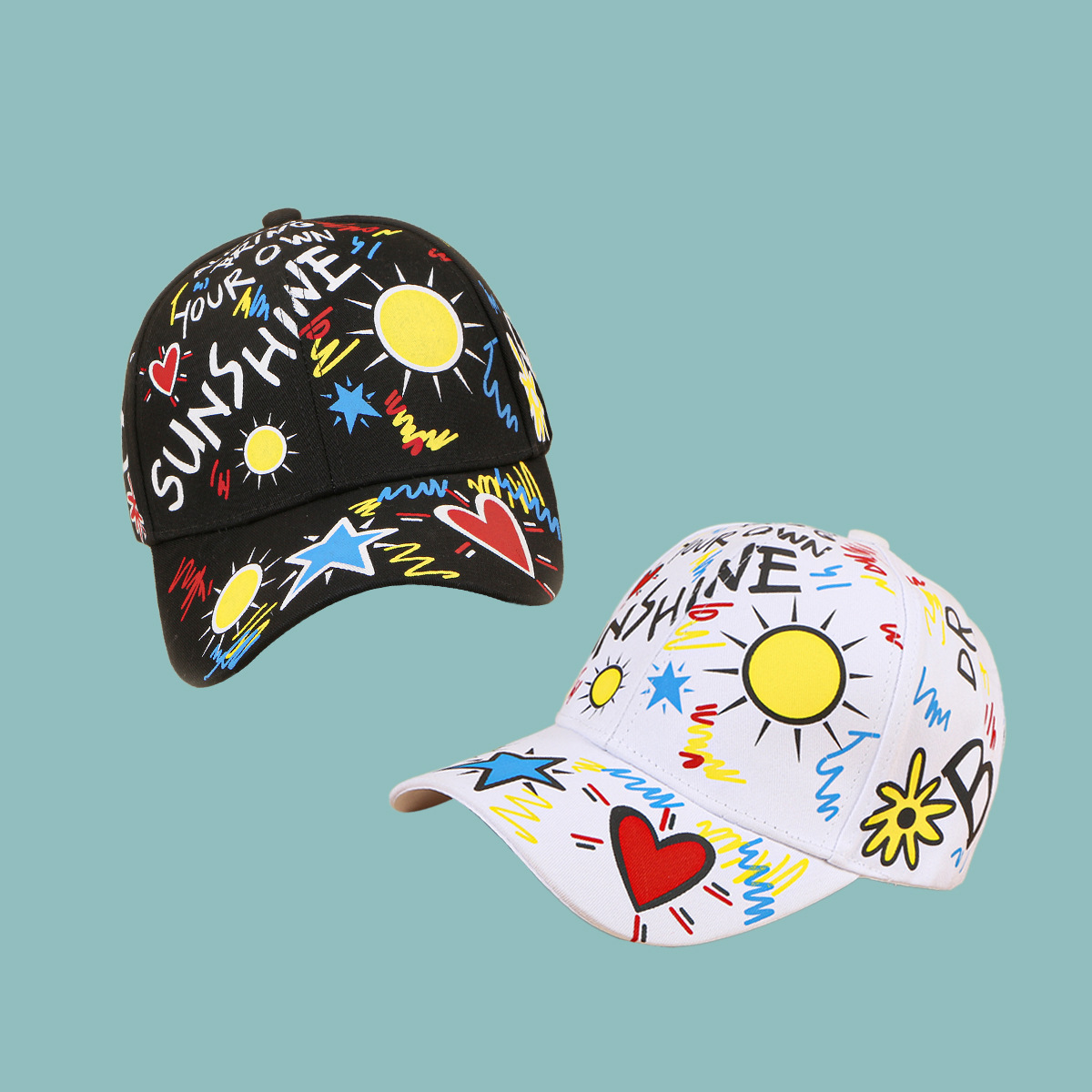 Casquette De Baseball À Larges Bords De Style Coréen Avec Motif Coeur Soleil display picture 3