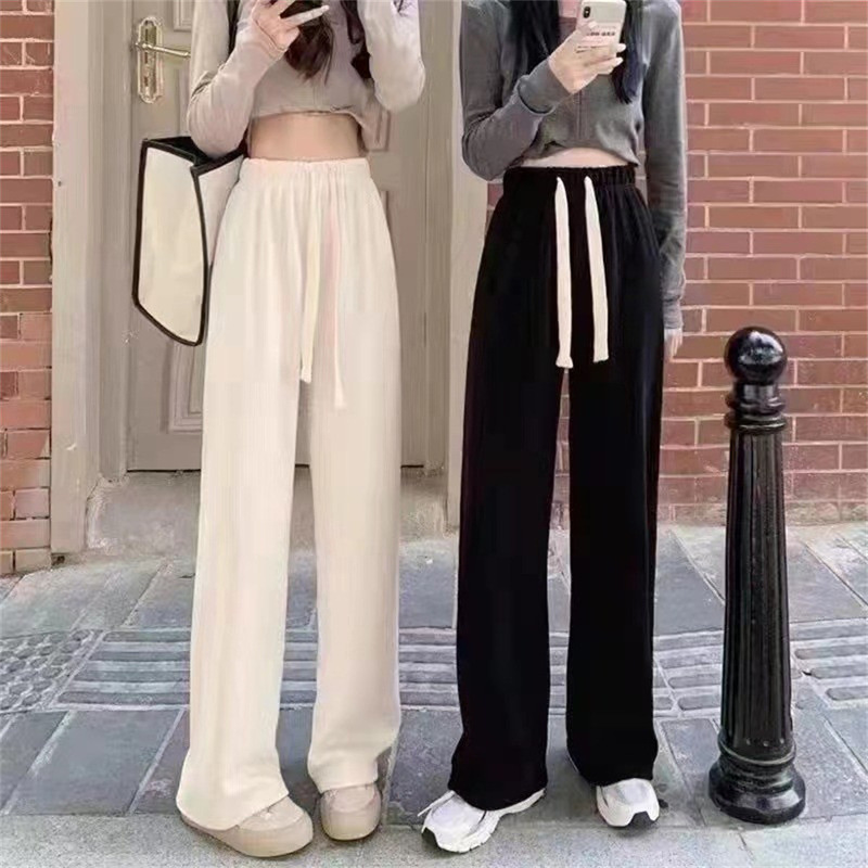 New corduroy pants women's wide-leg pants spring and autumn chenille wide-leg pants ankle-tied homemade thickened cream pants for women