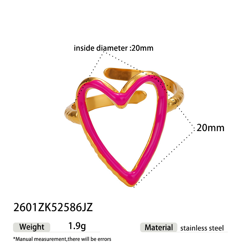 Tina Europa y los Estados Unidos transfronterizos de acero inoxidable colorido goteo de aceite amor anillo nicho ligero lujo joyería de corazón de桃 mujer al por mayor