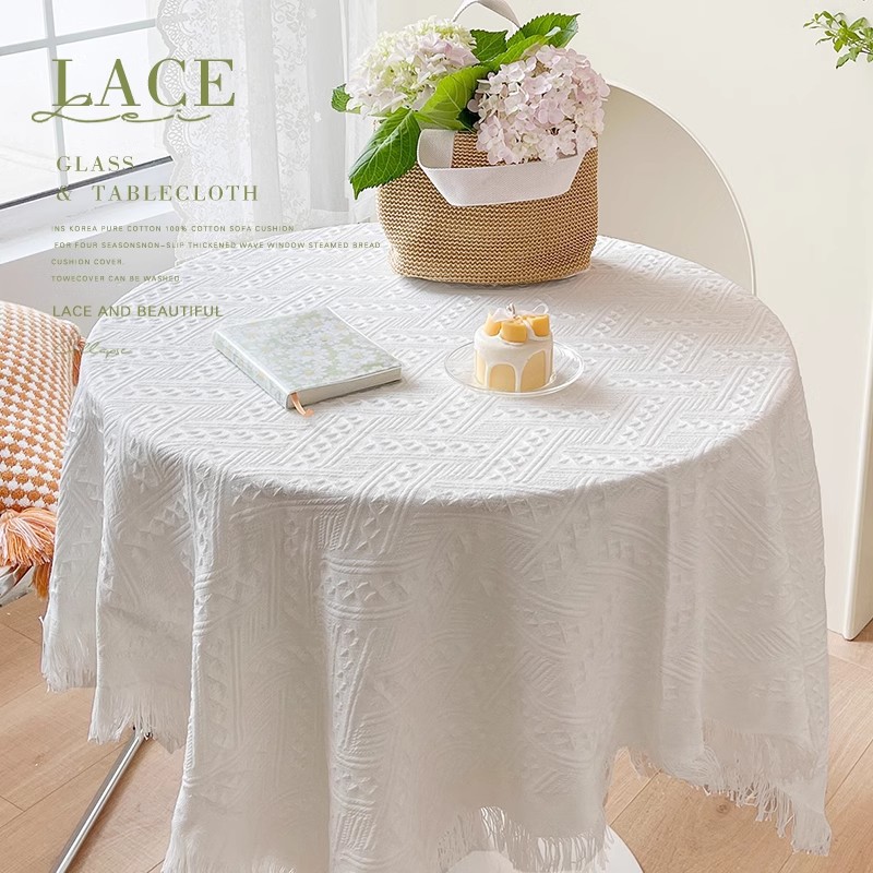 Topa de mesa ligera de lujo alta sensación de algodón y lino blanco francés diseño de cumpleaños mesa redonda rectangular barraca de mesa de té