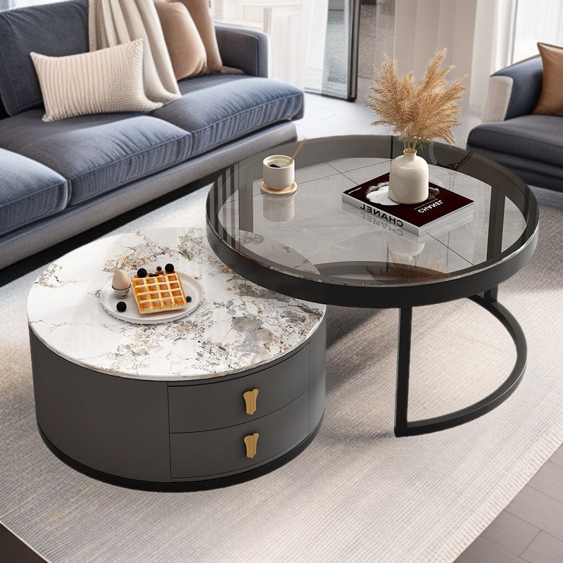 New Luxury Rock Slab Coffee Table for Living Room, Small Apartment Round Table, Modern Minimalist Trendy Creative Table