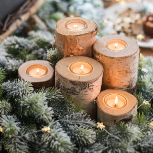 Nordic Natural Birch Wood Stakes with Glass Candle Holder Atmosphere Decoration Candle Holder Wedding Decoration