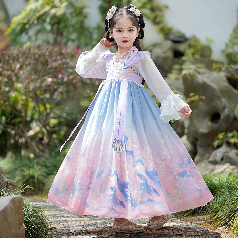 2024 Лето Hanfu Girl Весенние и осенние костюмы Детские юбки в китайском стиле