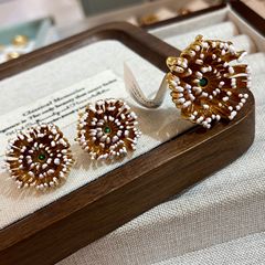 ins风法式复古烟花滴油耳钉设计感轻奢中古花簇耳环耳饰品S925针