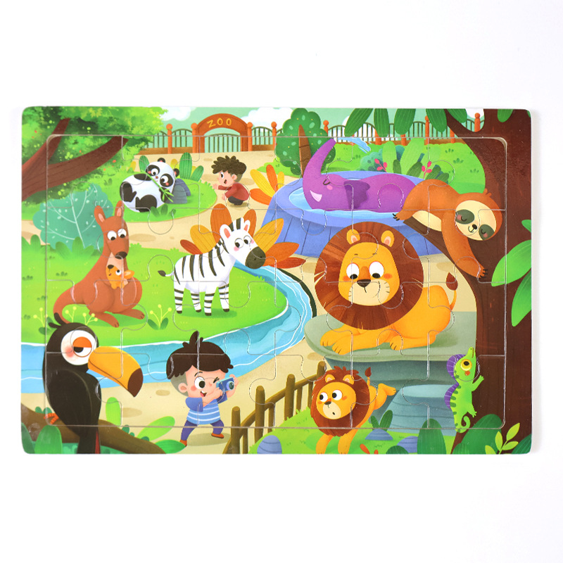 Madera 24 piezas de dibujos animados dinosaurios puzzle de madera plano juguetes de inteligencia infantil