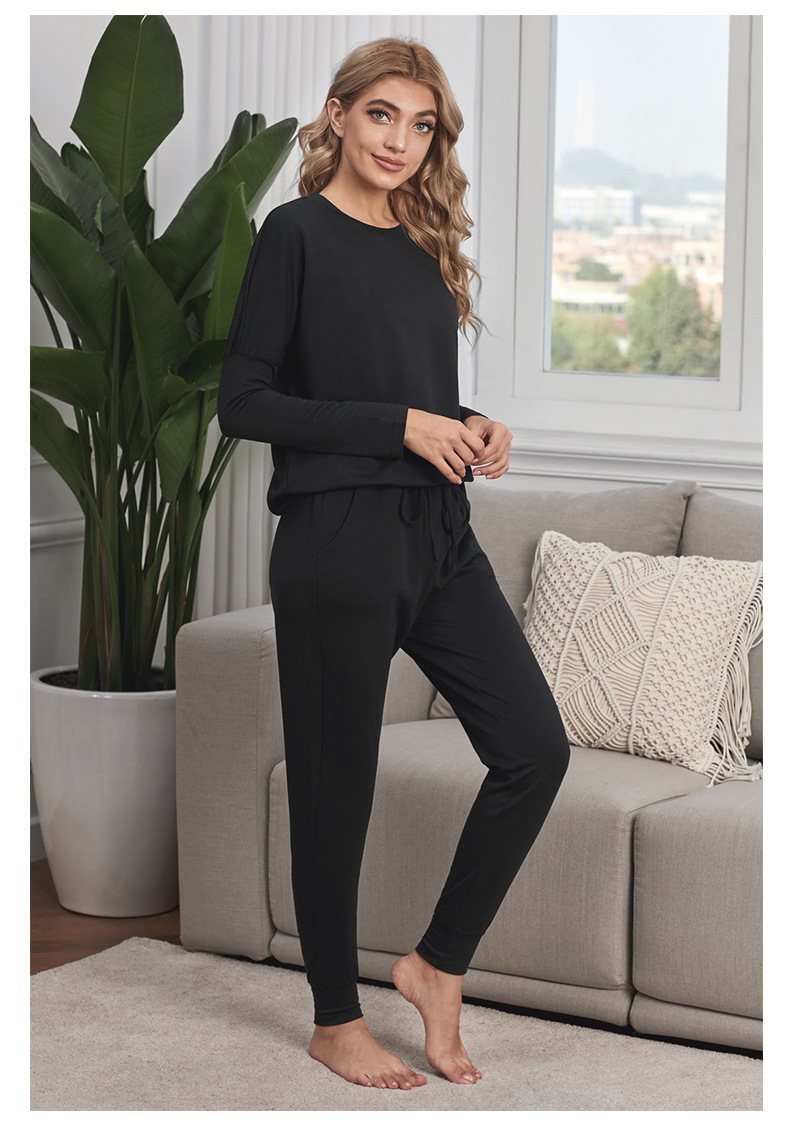 solid color long-sleeved round neck pajamas nihaostyles clothing wholesale NSMDS89078