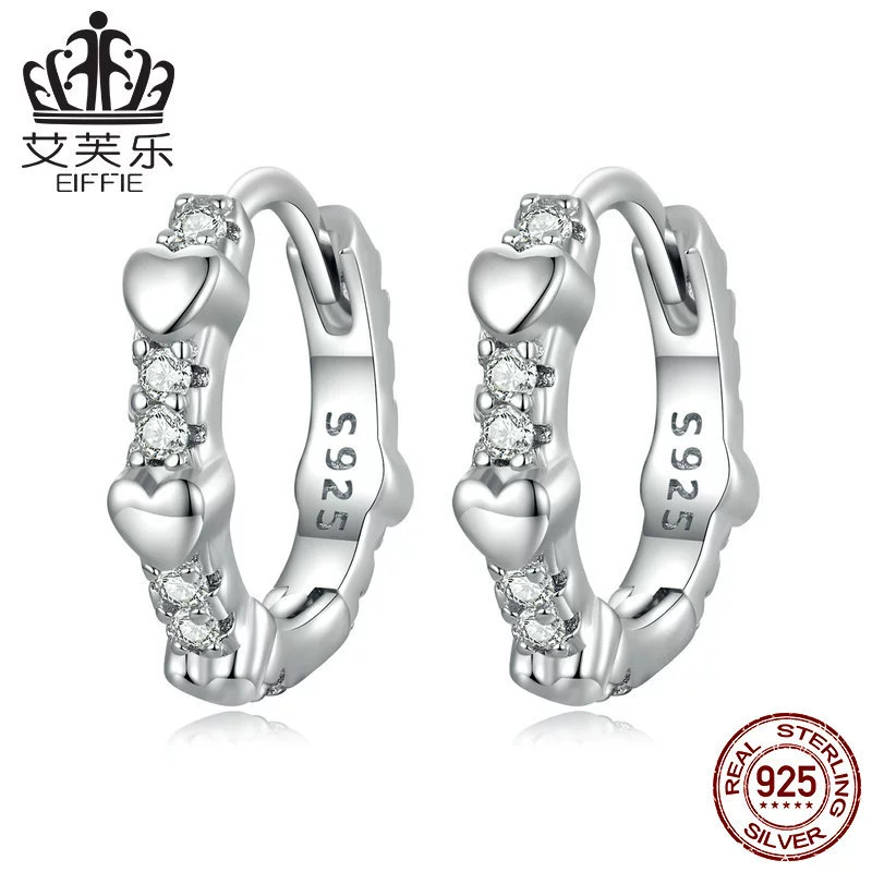 Genuine platinum утончённые серьги с цирконием в форме сердца, 925 пробы серебро, простой и элегантный дизайн