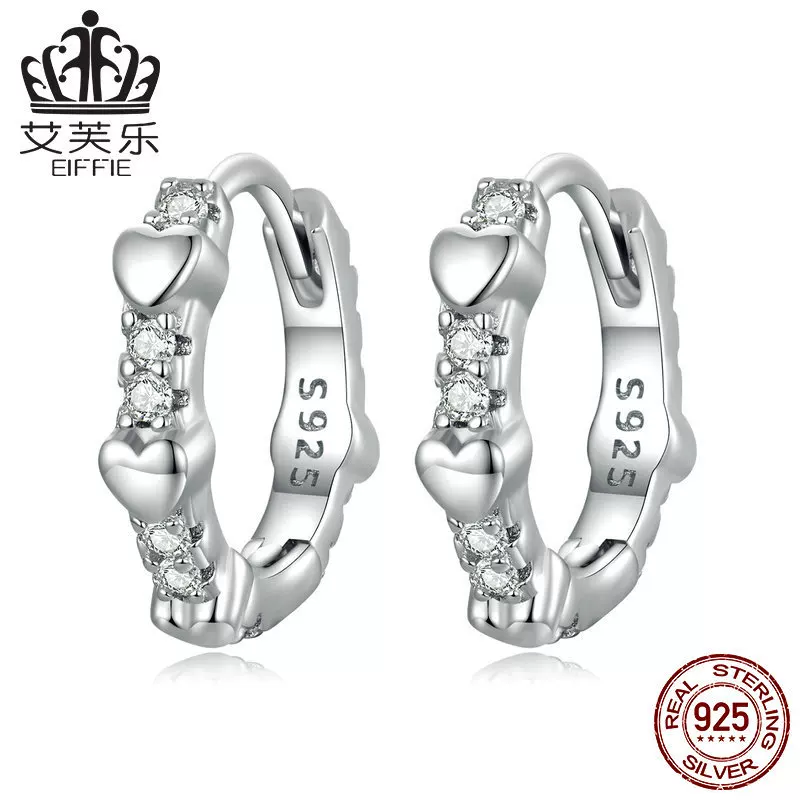 Genuine platinum утончённые серьги с цирконием в форме сердца, 925 пробы серебро, простой и элегантный дизайн