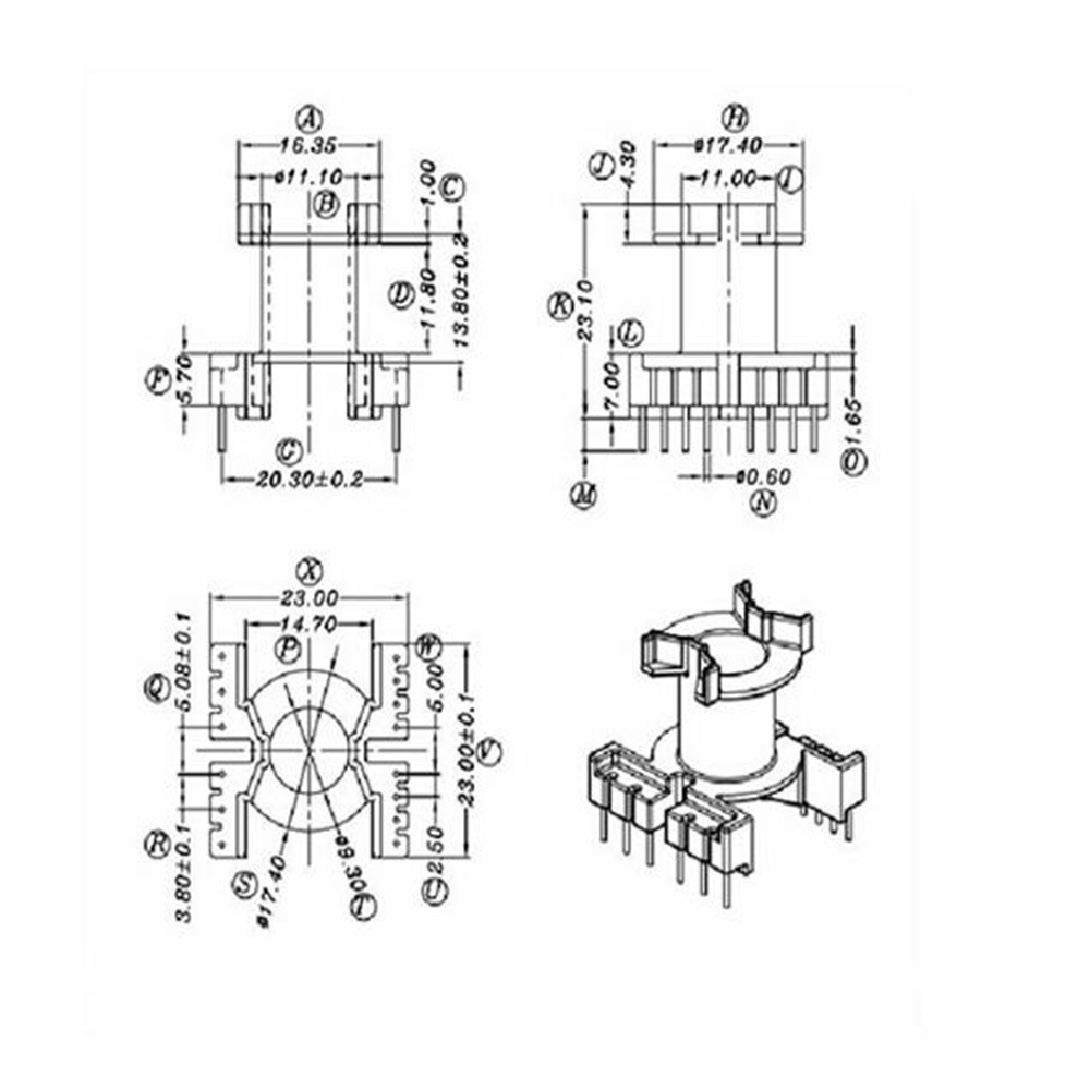 PQ2020变压器骨架立式6+8针PQ20电木骨架