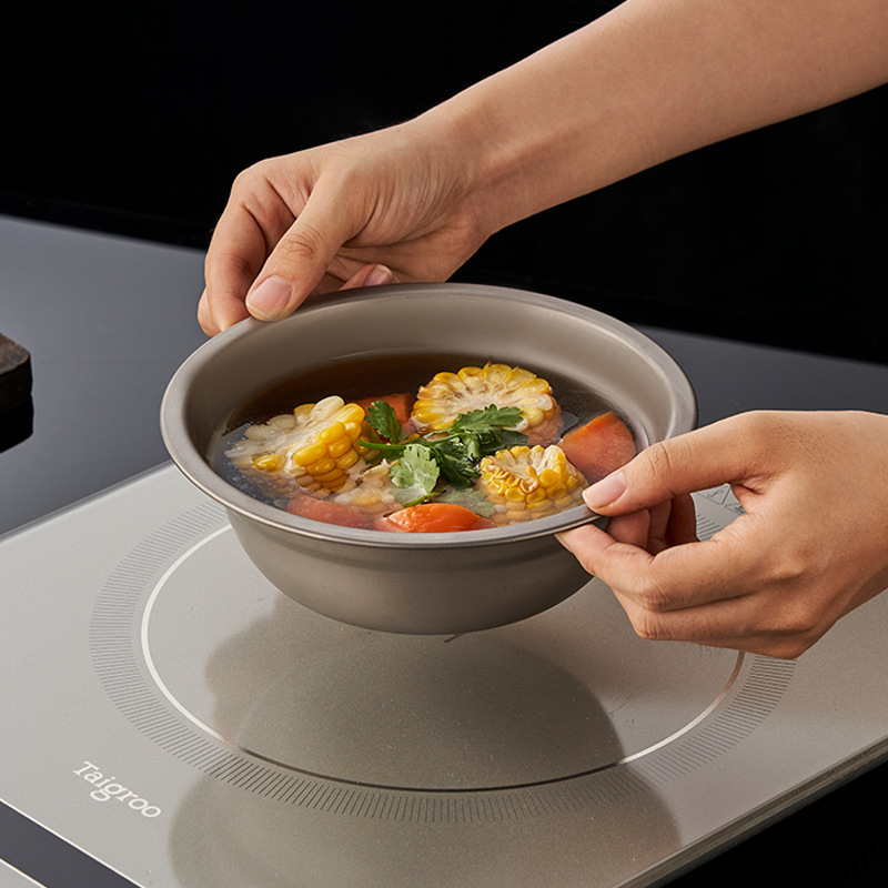 纯钛圆盘汤盆家用水果盘沙拉零食盘子可加热户外餐具圆盆沙拉盆|undefined