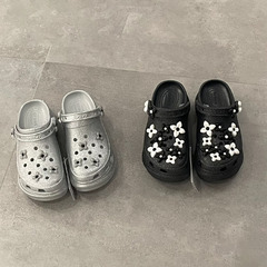 SMFK 小鯨洞洞シューズ 厚底クロスフラワーデコレーションビーチサンダル 室内履き快適カジュアル耐摩耗性レディースサンダル
