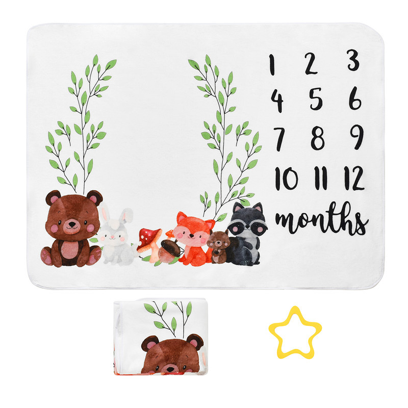Manta de franela con estampado digital personalizado del fabricante, manta de fotografía para el crecimiento del bebé en su primer mes y 100 días