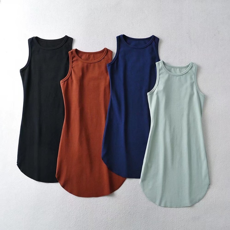 Round neck elastic sleeveless tight solid color dress NSXDX120871