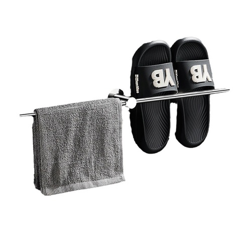 Hole-free Towel Rack 304 Stainless Steel Bathroom Towel Rack Bathroom Shelf Rack Slippers Rack Bathroom Towel Bar Single Rod