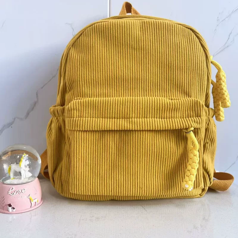 College style travel bag solid color corduroy backpack